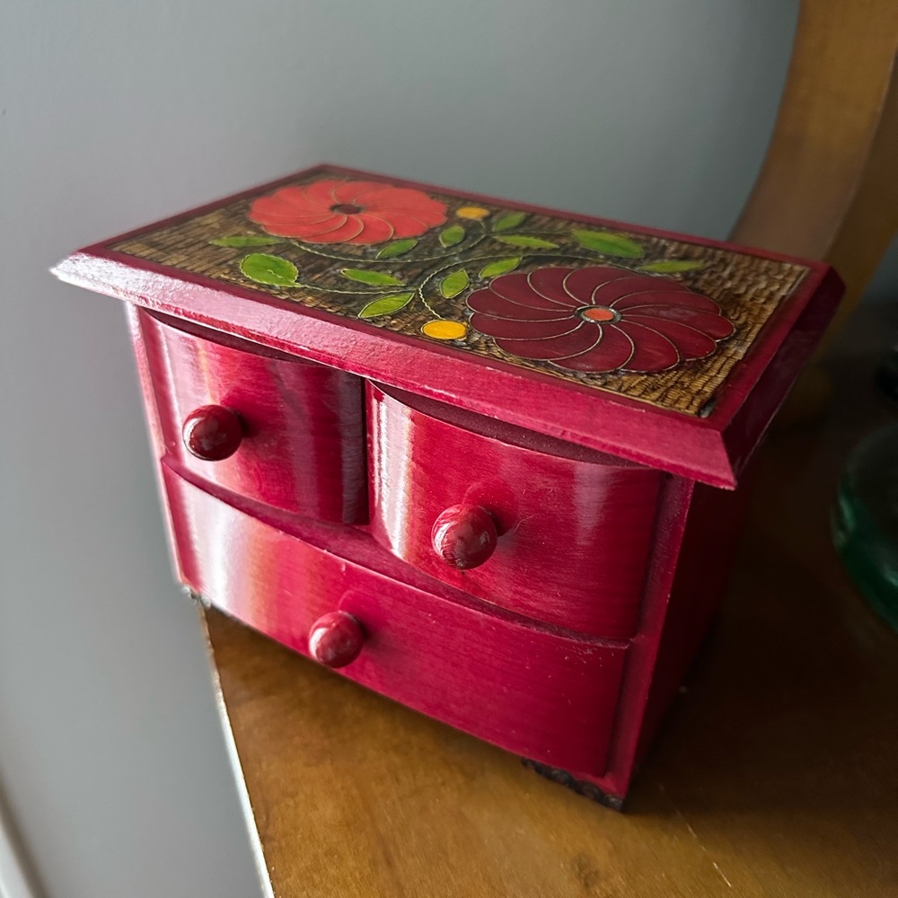 Vintage Poland made wooden jewelry box